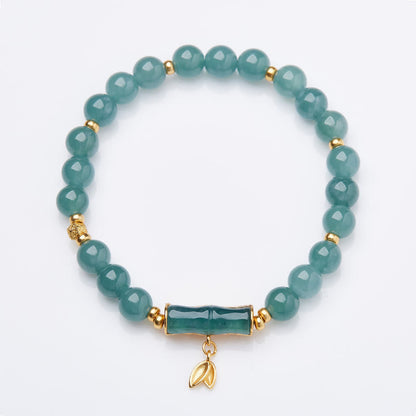 Mythstone 925 Sterling Silver Plated Gold Natural Green Jade Bamboo Charm Luck Bracelet