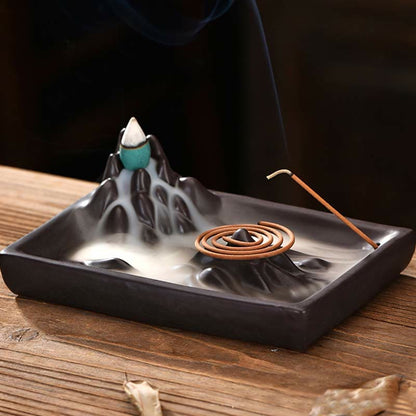 Mythstone Mountains Flowing Water Ceramic Blessing Backflow Incense Burner