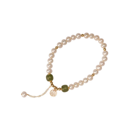 Mythstone Natural Pearl Hetian Jade Happiness Wisdom Bead Bracelet