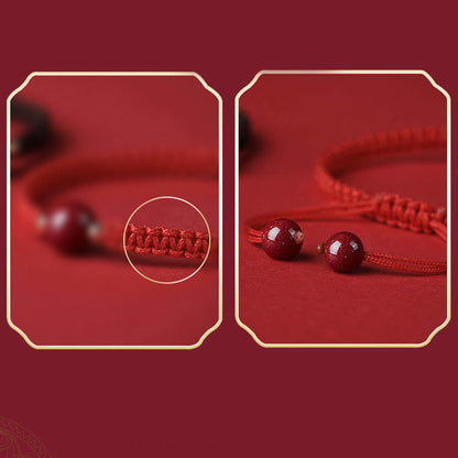 Mythstone Lucky Cinnabar Bead Blessing Red String Bracelet