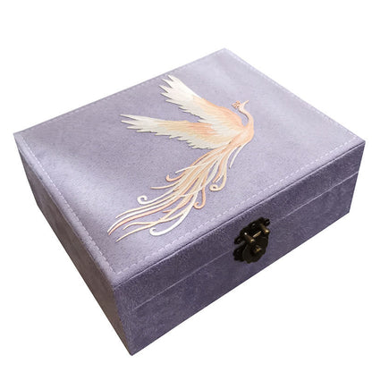 Mythstone Purple Phoenix Jewelry Box Organizer Two-Layer Jewelry Storage Box Flannel Box