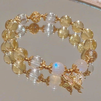 Mythstone Citrine Moonstone Butterfly Charm Prosperity Protection Bracelet