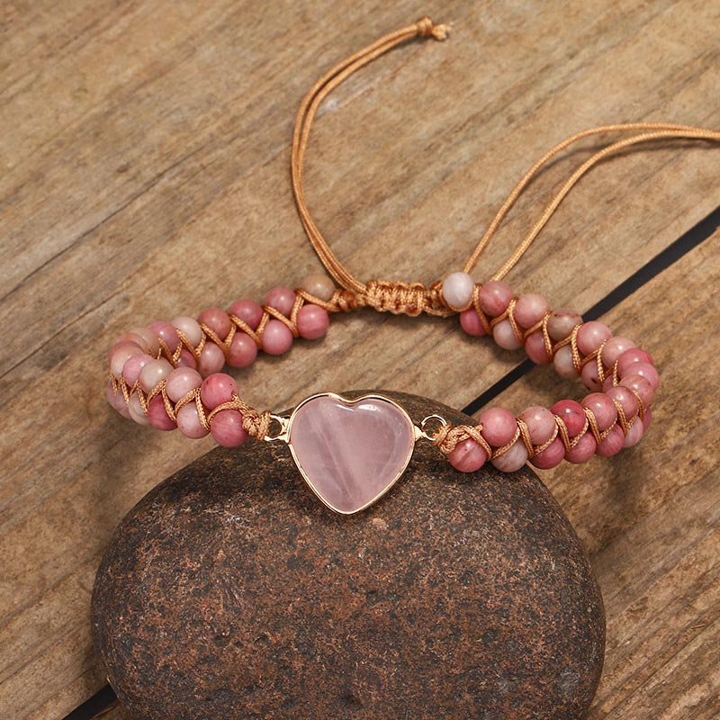 MythStone Natural Rhodonite Love Heart Healing Bracelet