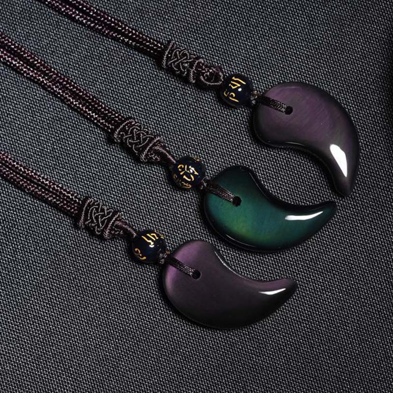 Mythstone Rainbow Obsidian Yin Yang Strength Pendant Necklace