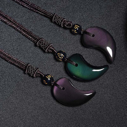 Mythstone Rainbow Obsidian Yin Yang Strength Pendant Necklace