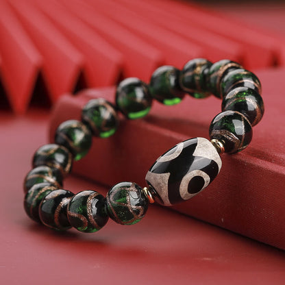 Mythstone Tibetan Nine-Eye Dzi Bead Three-eyed Dzi Bead Liuli Glass Bead Wealth Bracelet