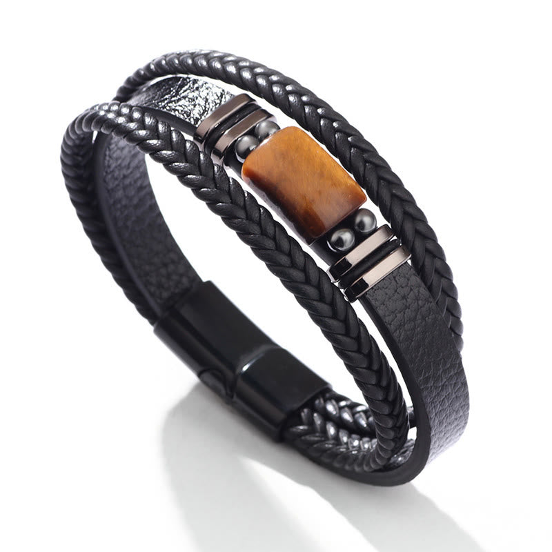 Mythstone Tiger Eye Power Magnetic Buckle Multilayered Leather Bracelet