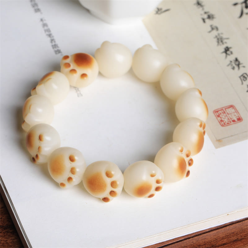 Mythstone Cute Cat Paw Claw Bodhi Seed Peace Bracelet