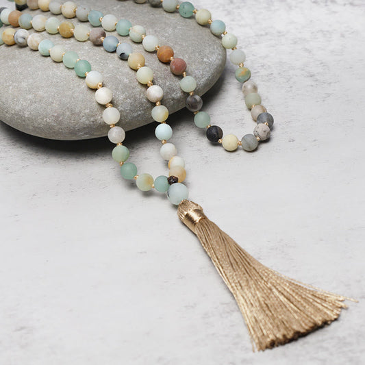 MythStone 108 Amazonite Beads Tassel Mala Bracelet