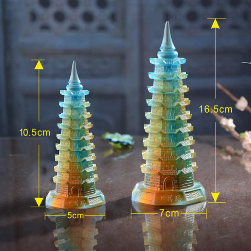 Mythstone Feng Shui Wenchang Tower Handmade Liuli Crystal Pagoda Art Piece Luck Home Office Decoration