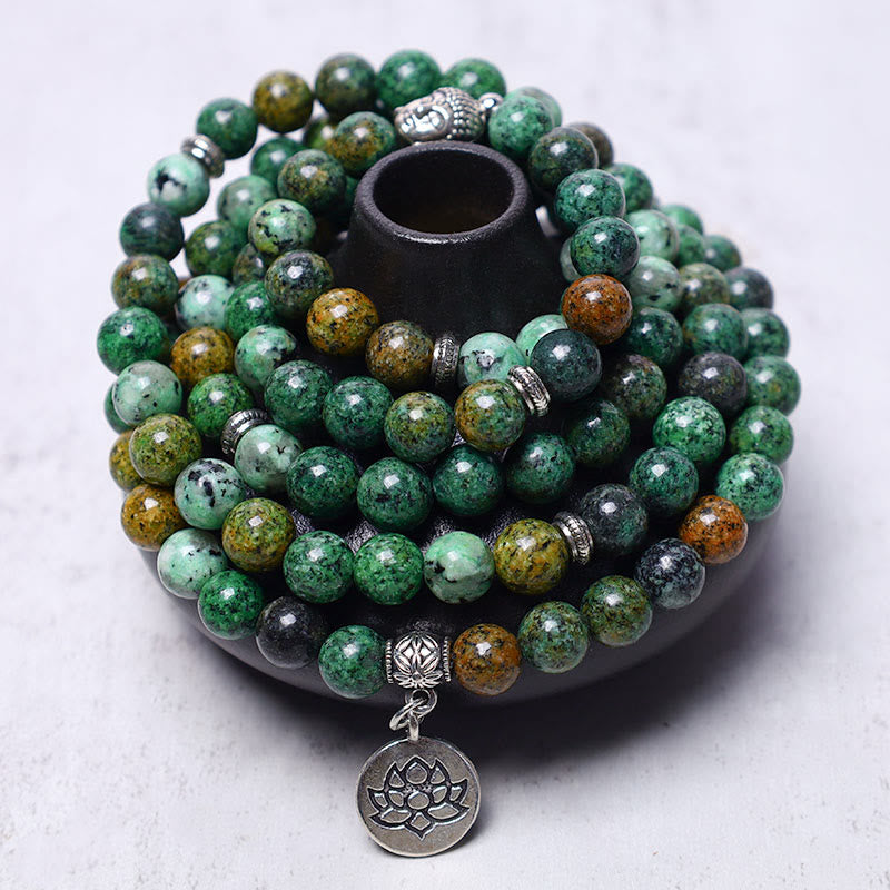 Mythstone Lotus Crystal Stone 108 Beads Mala Bracelet