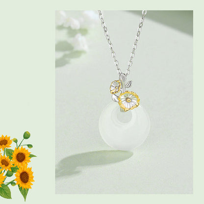 Mythstone 925 Sterling Silver Round Chalcedony Twelve Months Flower Harmony Necklace Pendant