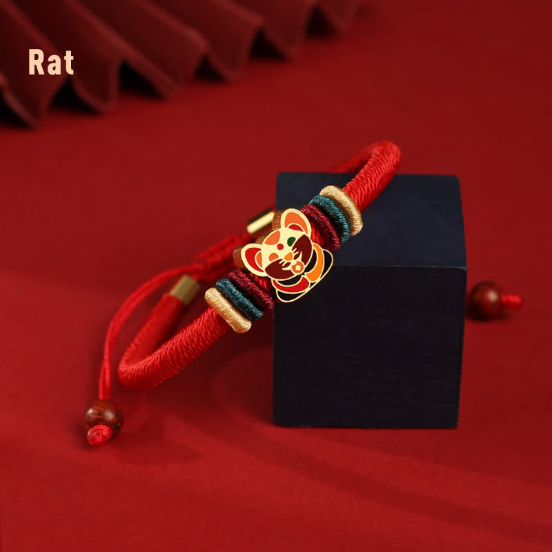 Pulsera trenzada roja con el año del dragón y la suerte del zodíaco chino hecha a mano en plata de ley 925 de Mythstone 