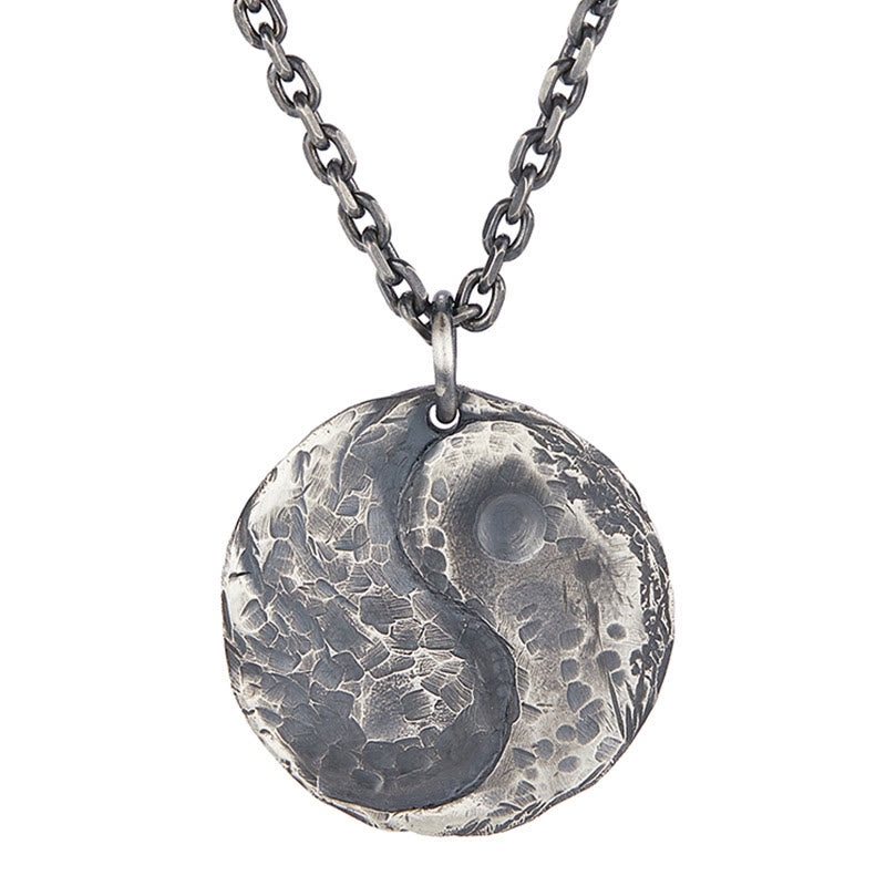 Mythstone 990 Sterling Silver Yin Yang Hammer Texture Harmony Necklace Pendant