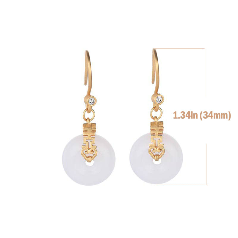 Mythstone White Jade Double Happiness Fortune Earrings