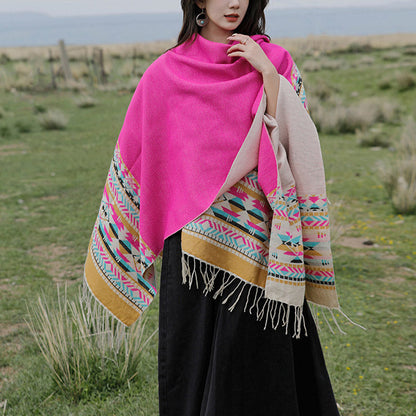 Mythstone Tibetan Shawl Colorful Geometry Winter Cozy Travel Scarf Wrap