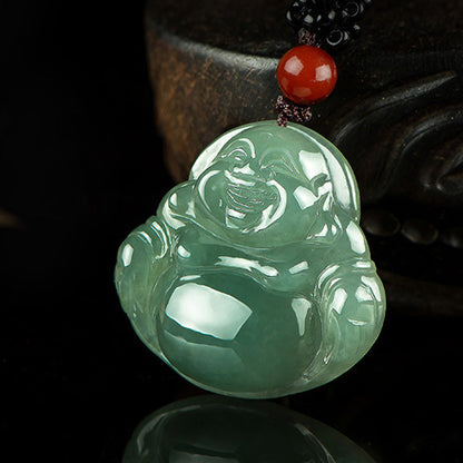 Mythstone Laughing Buddha Jade Abundance String Necklace Pendant