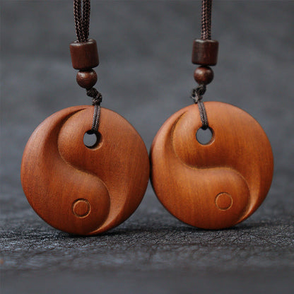 Mythstone Lightning Struck Jujube Wood Yin Yang Luck Protection Necklace Pendant