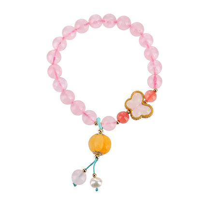 Pulsera de amor con forma de calabaza y mariposa de cristal rosa natural Mythstone 