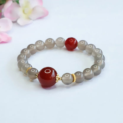 Mythstone Natural Gray Chalcedony Red Agate Harmony Bracelet