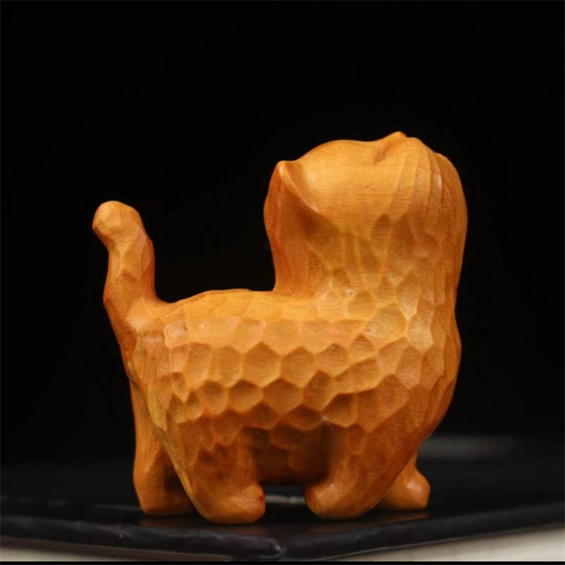 Mythstone Mini Thuja Sutchuenensis Boxwood Cute Cat Kitten Carved Prosperity Decoration