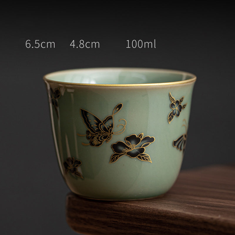 Mythstone Butterfly Flower Lotus Koi Fish Plum Blossom Ceramic Teacup Kung Fu Tea Cup 100ml