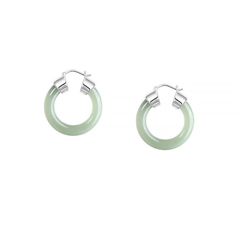 Mythstone Round Jade White Jade Prosperity Earrings