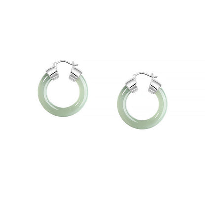 Mythstone Round Jade White Jade Prosperity Earrings