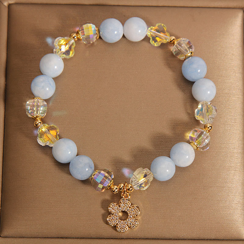 Mythstone Natural Aquamarine Flower Healing Crystal Bracelet