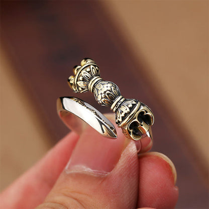 Mythstone Tibetan Dorje Vajra Engraved Design Copper Luck Wealth Adjustable Ring