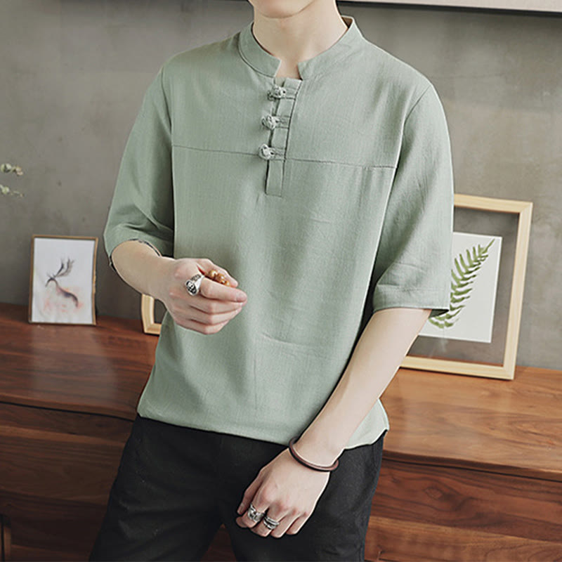 Mythstone Casual Half Sleeve Shirt Cotton Linen Men Clothing