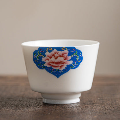 Mythstone Lotus Flower Leaf Mountain Pavilion Elk Peony Ceramic Teacup Kung Fu Tea Cup