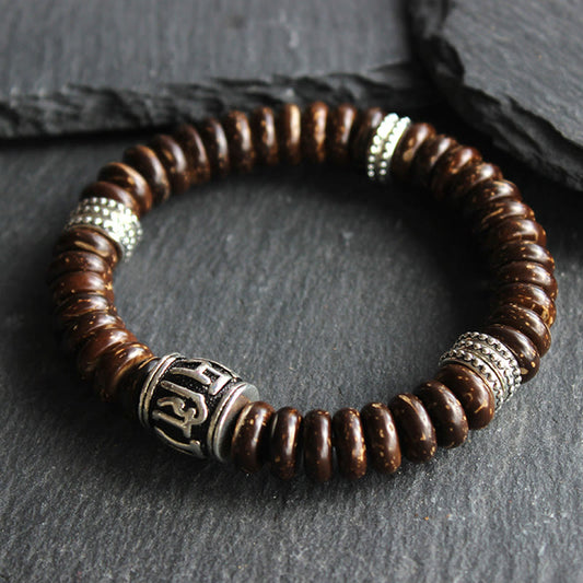 Mythstone Natural Tibetan Coconut Shell Om Mani Padme Hum Positive Bracelet