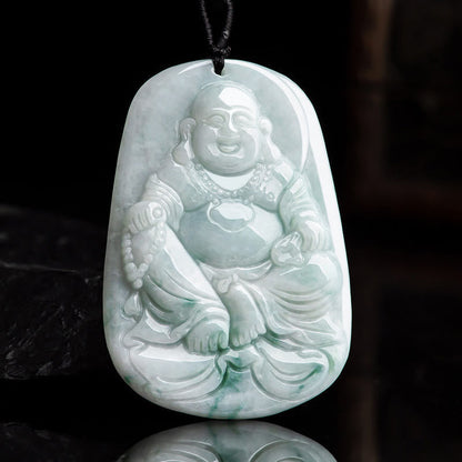 Mythstone Natural Jade Laughing Buddha Maitreya Buddha Luck String Necklace Pendant