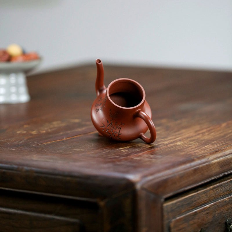 Mythstone Vintage Bamboo Peach Blossom Purple Clay Kung Fu Teapot