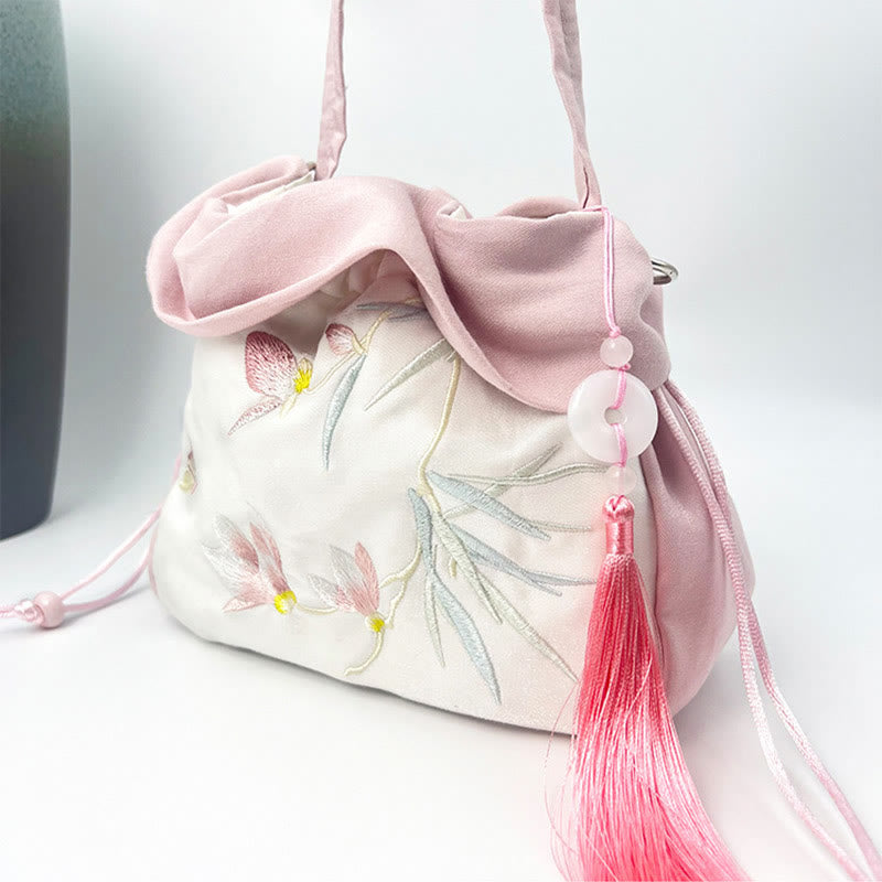 Mythstone Suzhou Embroidery Camellia Magnolia Peony Lotus Silk Tote Crossbody Bag Shoulder Bag Handbag