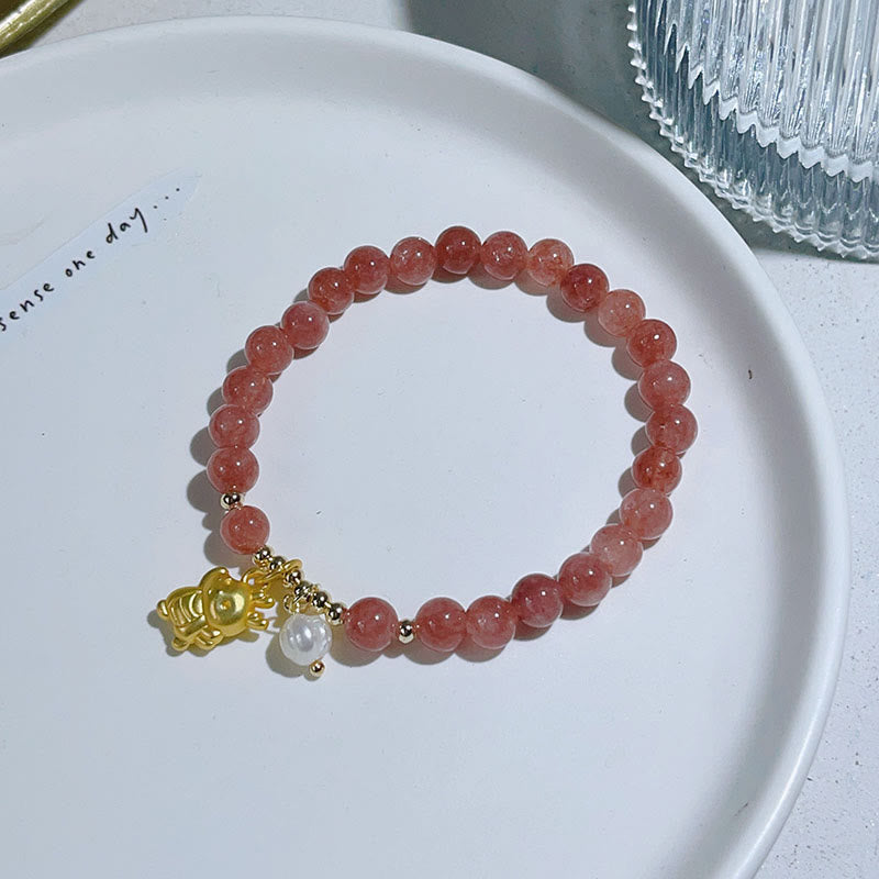 Mythstone Year of the Dragon Strawberry Quartz Dragon Pearl Charm Protection Bracelet