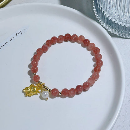 Mythstone Year of the Dragon Strawberry Quartz Dragon Pearl Charm Protection Bracelet