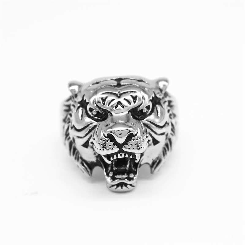 Mythstone Men's Animal Tiger Head Titanium Steel Balance Calm Punk Rock Biker Ring