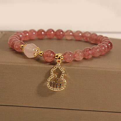 MythStone Strawberry Quartz Gourd Fu Character Charm Positive Bracelet