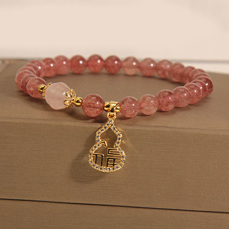 Mythstone Strawberry Quartz Gourd Fu Character Charm Positive Bracelet