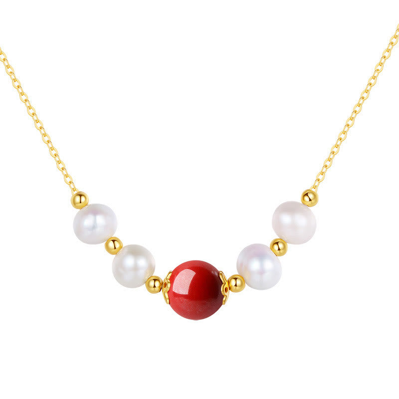 Mythstone 925 Sterling Silver Pearl Cinnabar Sincerity Healing Bead Chain Necklace Pendant