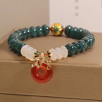 Pulsera de la suerte con cuentas de ábaco y hebilla de la paz de ágata blanca y ágata roja de jade Mythstone