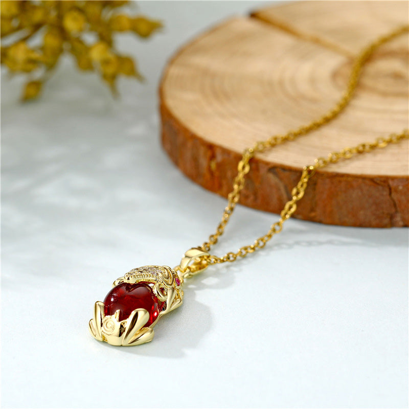 Mythstone Natural Garnet Pixiu Fortune Necklace