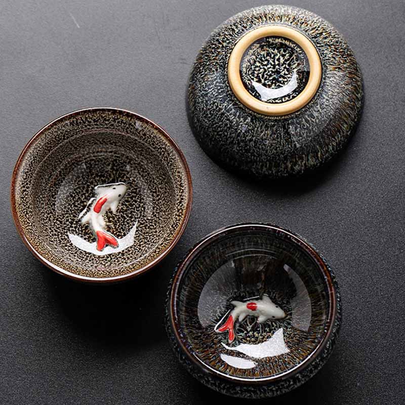 Mythstone Small Koi Fish Kiln Change Chinese Jianzhan Ceramic Teacup Kung Fu Tea Cup 60ml