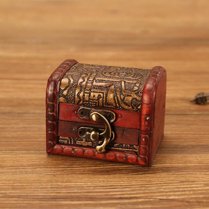 Mythstone Retro Small Wood Jewelry Box Lotus Golden Grape Copper Coin Daffodil Grass Flower Jewelry Storage Box