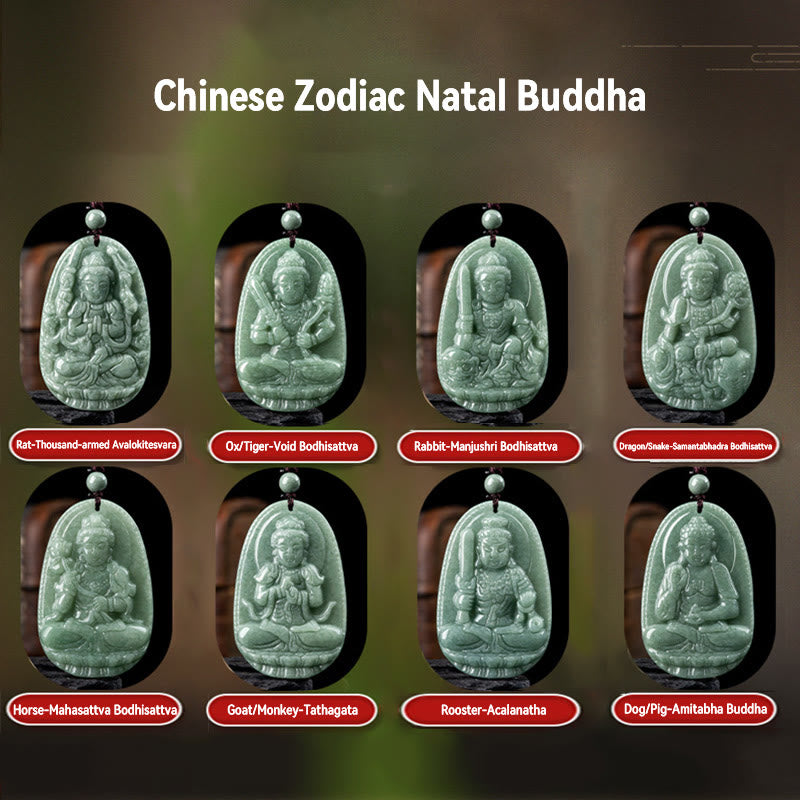 Colgante de jade natural con forma de Buda natal del zodíaco chino Mythstone para la prosperidad y la riqueza 