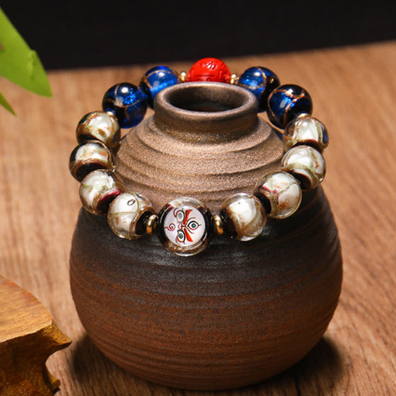 Pulsera de protección del zodíaco chino con cuentas de vidrio de Liuli Thangka tibetano de los cinco dioses de la riqueza