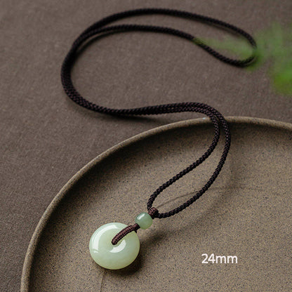 Mythstone Natural Round Jade Peace Buckle Luck Prosperity Necklace Pendant