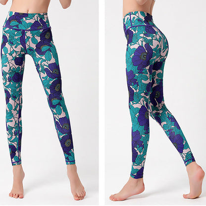 Mythstone Colorful Flower Petal Leaves Print Sports Exercise Fitness High Waist Leggings Women's Yoga Pants